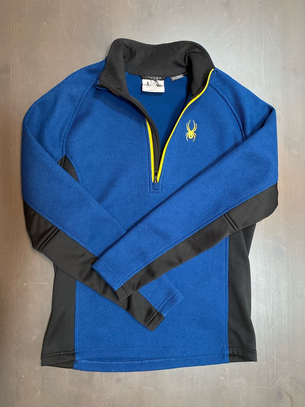 Spyder Blue & Black Colorblock Quarter Zip Performance Fleece Pullover - M